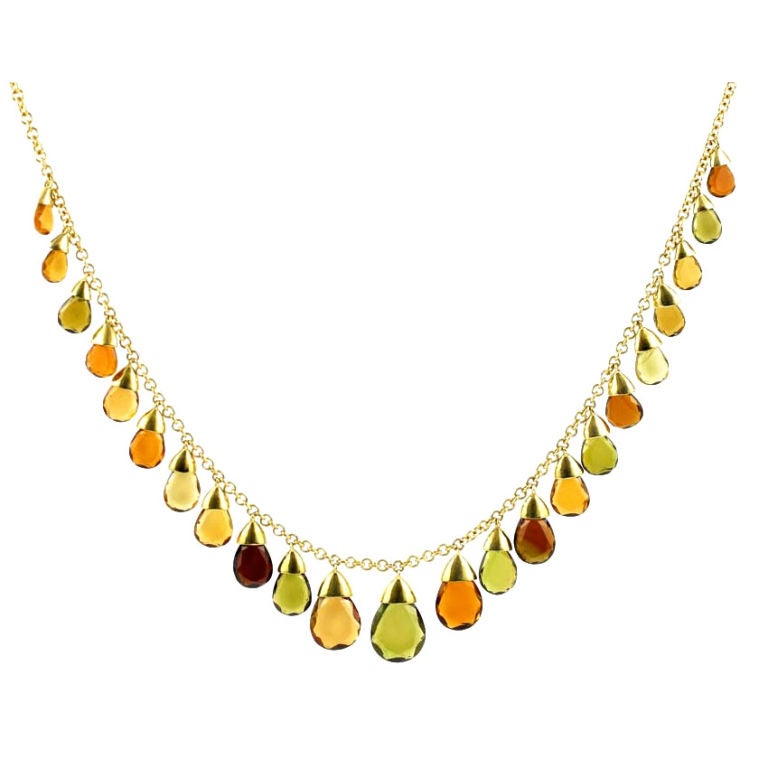 18Kt Gold and Tourmaline Drop Necklace