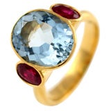 22kt Gold, Aquamarine and Ruby Ring