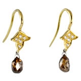 18kt Gold and Diamond Leaf Motif Briolette Earrings