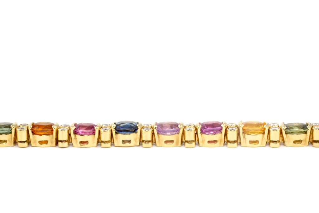 Contemporary Julius Cohen 18 Karat Gold, Diamond and Multi-Color Sapphire Bracelet