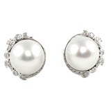 Platinum, Diamond and Pearl Earrings