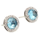 18kt White Gold, Diamond and Blue Topaz Rosecut Earrings