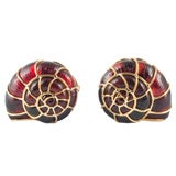 22kt, 18kt Gold and Carved Garnet Shell Cuff Links