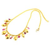 24kt Gold Chain with 22kt Gold Bead and Ruby Drop Necklace
