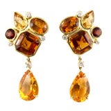 Amber Color Kaleidoscope Earrings with Removable Drops