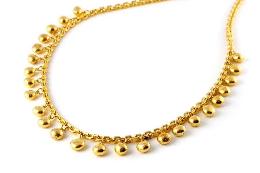 Beautiful 24KT Gold Bead and Chain Necklace.  The beads are handmade with a unique process that gives each bead a slightly different individual character.   Designed and made in-house by Julius Cohen New York.