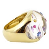 18KT Gold, Cabochon Rock Crystal and Multi-Color Sapphire Ring