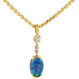 22kt Gold, Diamond and Black Opal Pendant with 22kt Gold Chain