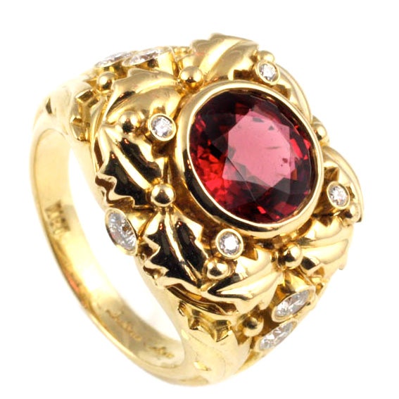 18KT Gold, Spinel and Diamond Ring