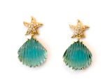 18KT Gold, Carved Tourmaline and Diamond Starfish Earrings