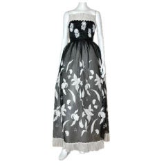 Vintage Nina Ricci Black & White Lily Applique Gown