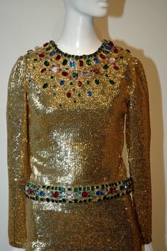 Yves Saint Laurent Gold Sequin Jeweled Gown