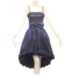 1970s Yves St Tropez Midnight Blue Taffeta Dress