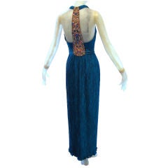 Ultra Glamourous 1970s Mary McFadden Cerulean Blue Jeweled Gown