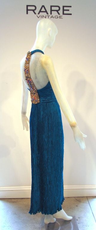 Ultra Glamourous 1970s Mary McFadden Cerulean Blue Jeweled Gown 2