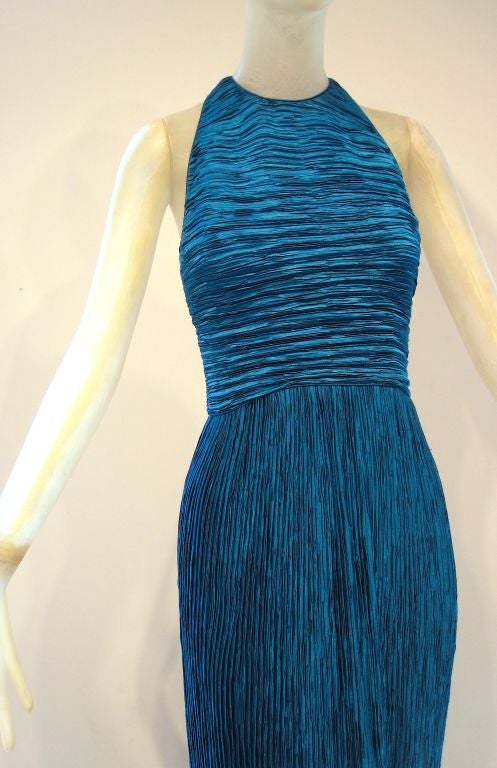 Ultra Glamourous 1970s Mary McFadden Cerulean Blue Jeweled Gown 3