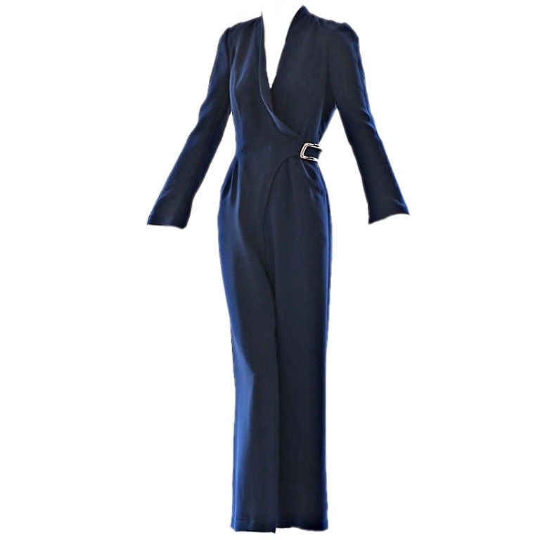 Early 1990s Thierry Mugler Jumpsuit with Curved Buckle For Sale