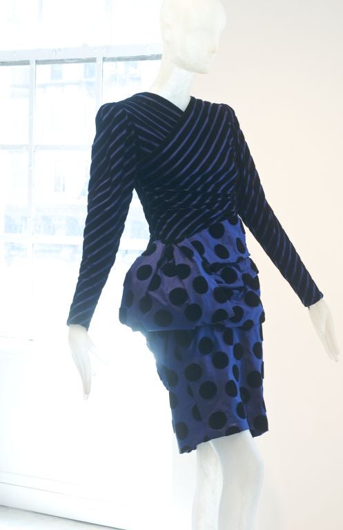 1980s Givenchy Haute Couture Op Art Dress in Velvet and Silk