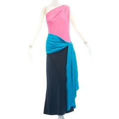 Retro A brilliantly Hued One-Shoulder 1985 Yves Saint Laurent Gown