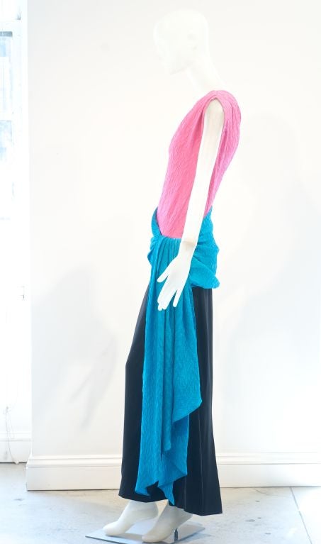 A brilliantly Hued One-Shoulder 1985 Yves Saint Laurent Gown For Sale 1
