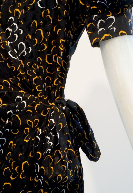 1980s Silk Yves Saint Laurent Wrap Dress with Poufed Sleeves 1