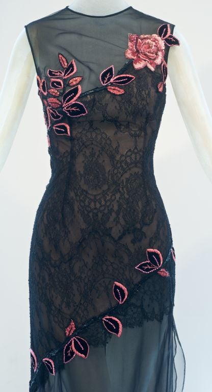 1980 Curiel Couture Embroidered Lace and Transparent Gown 2