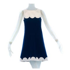 1968 Courreges Couture Navy and Cream Dress