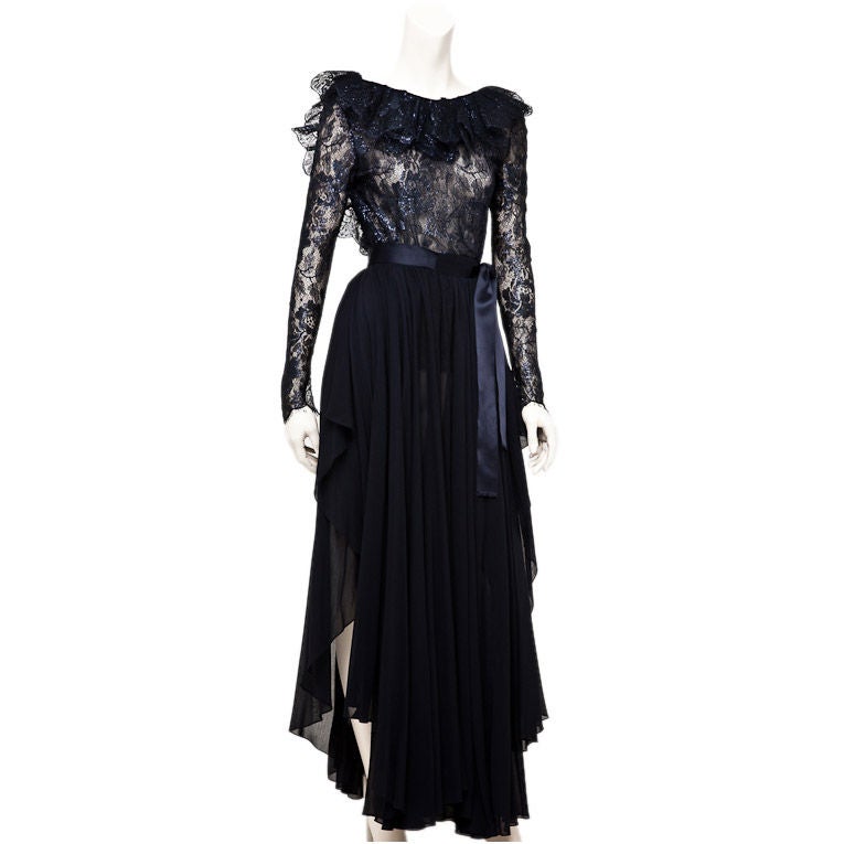 Carolyn Roehm two piece lace and chiffon evening ensemble