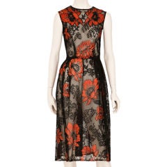 Terracotta + black  "poppy" pattern lace dress 1960's