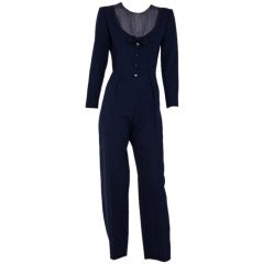 Givenchy navy blue wool gabardine jumpsuit