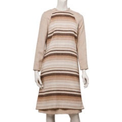 Galanos oatmeal wool dress  with striped tabard