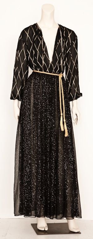 Bill Blass Gold lame chiffon "gypsy" evening gown