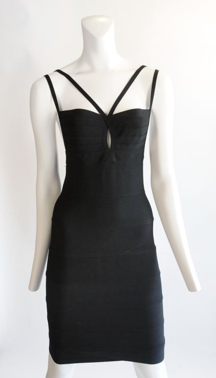 Herve Leger's famous LBD--the bandage dress-- w/a diamond slit in the bust and a double straps.