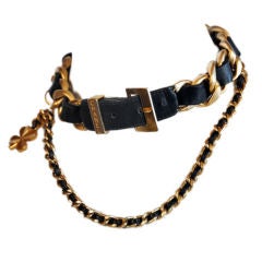 Chanel Black Leather and Gold Chain Choker