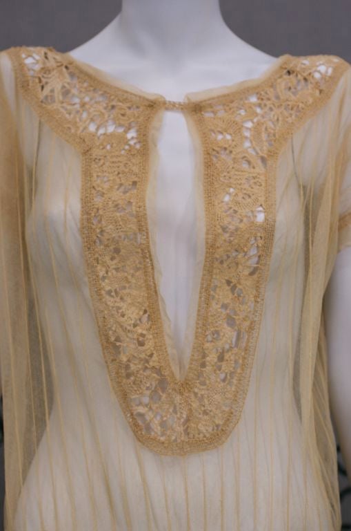 Exceptional French 1920s Cotton Tulle and Needle Lace Dress. 1