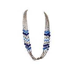 Miriam Haskell Pearl and Blue Glass Multistrand Necklace 4