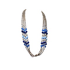 Retro Miriam Haskell Pearl and Blue Glass Multistrand Necklace