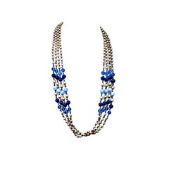 Collana a più fili di perle e vetro blu Miriam Haskell