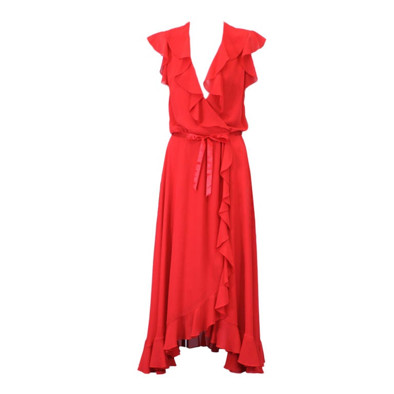 Adele Simpson Flounced Crepe Wrap Dress For Sale