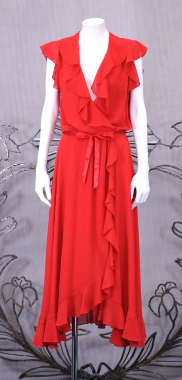 Adele Simpson Flounced Crepe Wrap Dress For Sale 1