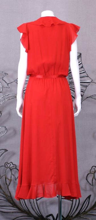 Red Adele Simpson Flounced Crepe Wrap Dress For Sale