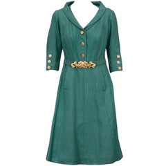 Vintage Chanel Haute Couture Green Linen Afternoon Dress