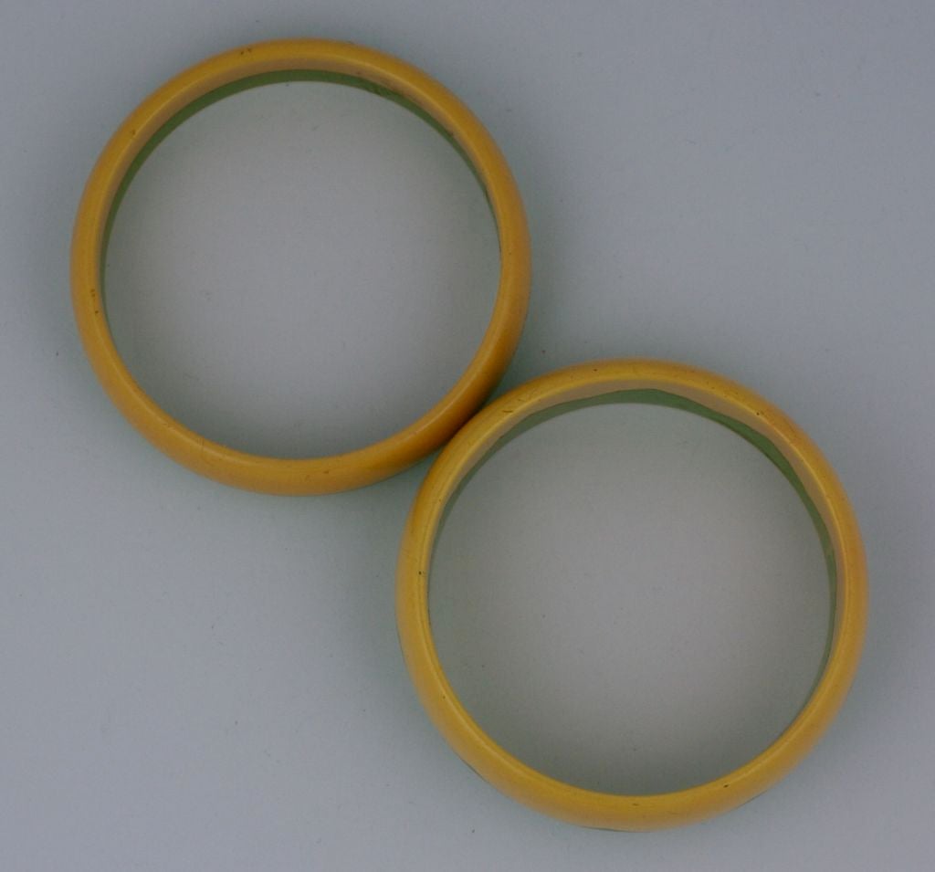 Pair of 1930's Green/ Cream Yellow Bakelite Bangles