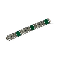 Antique Deco Marcasite and Green Onyx Bracelet