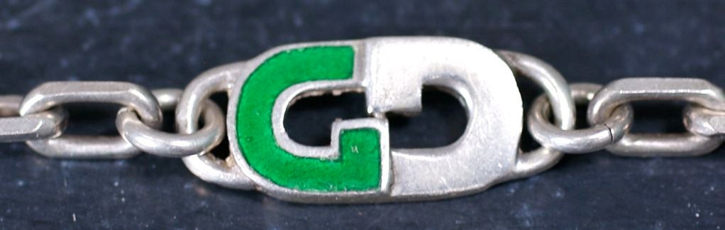 Vintage Gucci Sterling Enamel Logo Bracelet In Excellent Condition In New York, NY