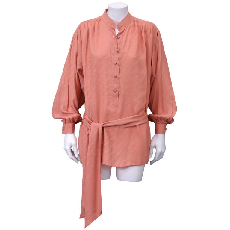 Valentino Silk Jacquard Logo Poet Blouse/Tunic In Excellent Condition For Sale In New York, NY