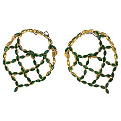 Pair of 1930's Czech Faux Emerald "Scarf " Bracelets