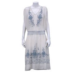 Antique 1920's Hungarian Smocked and Embroidered Day Dress