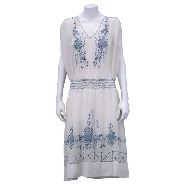 1920's Hungarian Smocked and Embroidered Day Dress