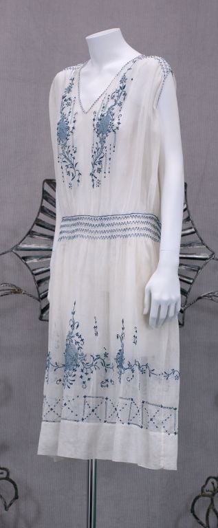 1920's Hungarian Smocked and Embroidered Day Dress